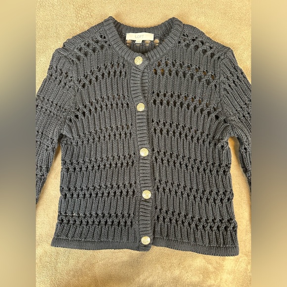 LOFT Women’s XS Black Open Stitch Knit Cardigan Button Front Sweater Crew Neck - Picture 8 of 12